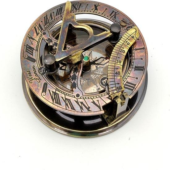6.5cm Brass Handmade Brass Sundial Compass Beautiful Gift Item with Leather Box