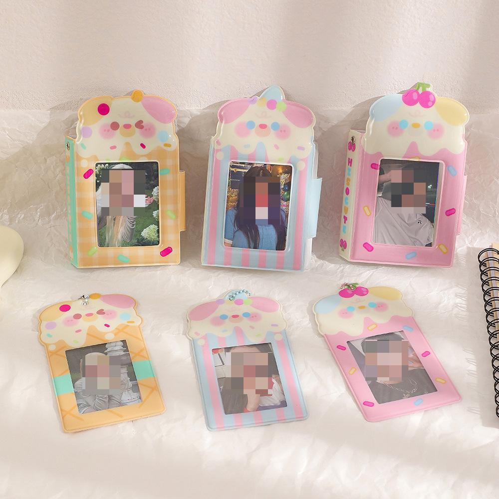 1Pc  Cute Cartoon Ice Cream Animal PVC Card Holder Kpop Star 3 Inch Photo Card Display Sleeve Kawaii Girl Id Card Case