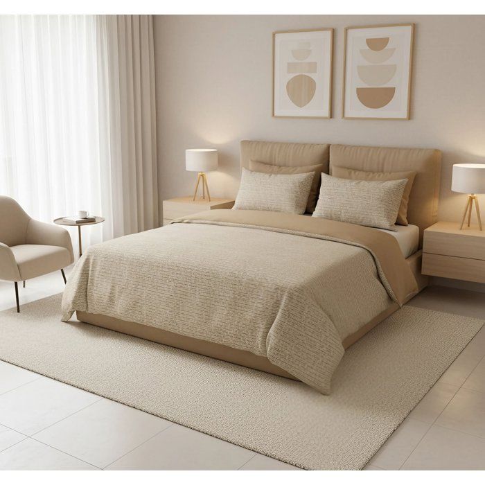 Parure de lit King Size - 1 housse de couette 240 x 220 cm + 2 taies d'oreiller 60 x 60 cm - 100% coton renforcé - Moutarde