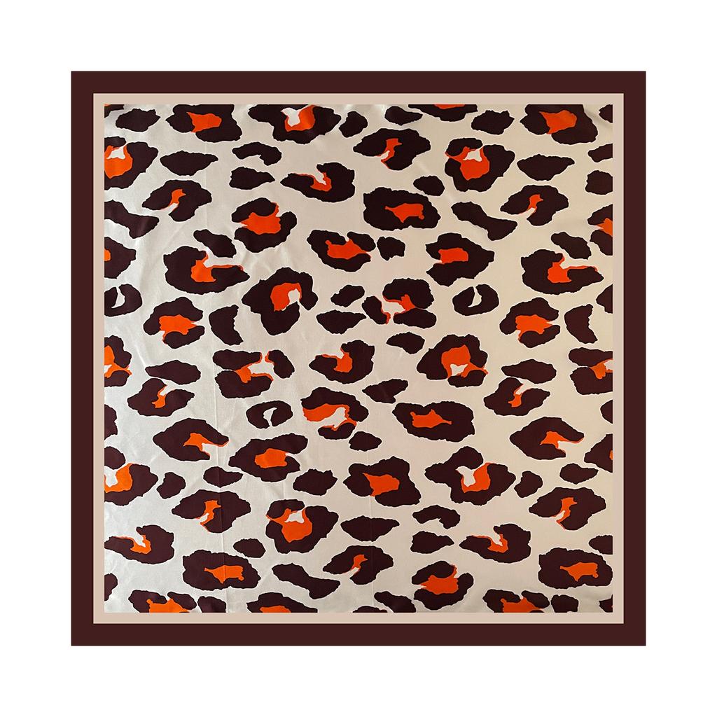 Women’s Scarf: Leopard-print, faux silk, European-style, high-end print, head-wrapping satin, large scarf