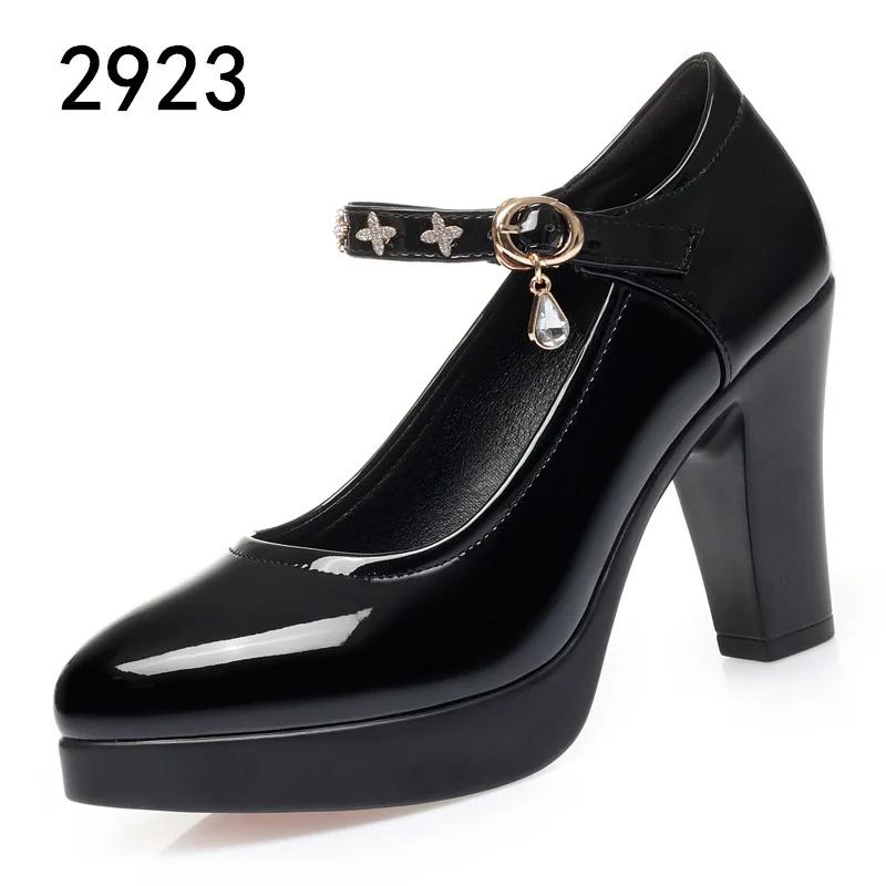 Мода 2024 года, новые модные туфли на платформе с высоким каблуком, женские туфли с круглым носком, черные туфли из искусственной кожи с квадратным каблуком для вечернего платья, женская обувь