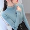 Женские весенне-осенние пуловеры, вязаные свитера, рубашка-грунтовка с длинными рукавами, кружевные тонкие топы с высоким воротом и рюшами, сплошной цвет, один размер