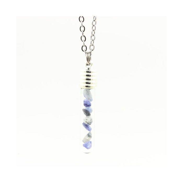 Stones and Minerals. Raw Benitoite Necklace. Tube and Spiral Model.