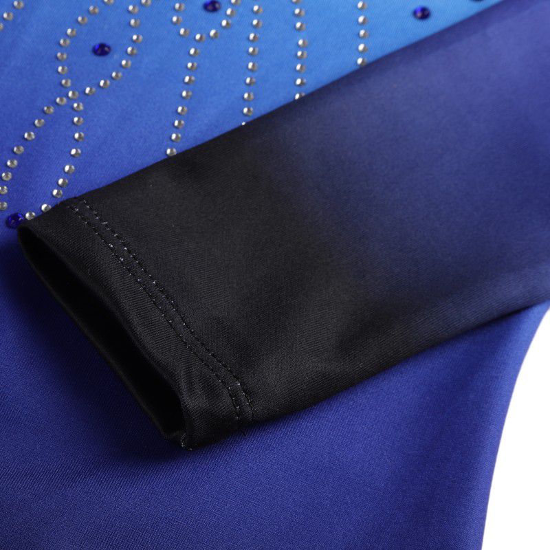 Детский купальник для гимнастики и балета, танцевальный костюм со стразами и заклепками, градиентный цвет, длинный рукав, танцевальный костюм