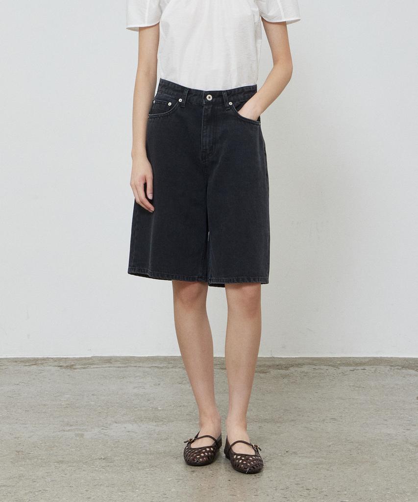 NOTIA Flat Denim Bermuda Pants - Black