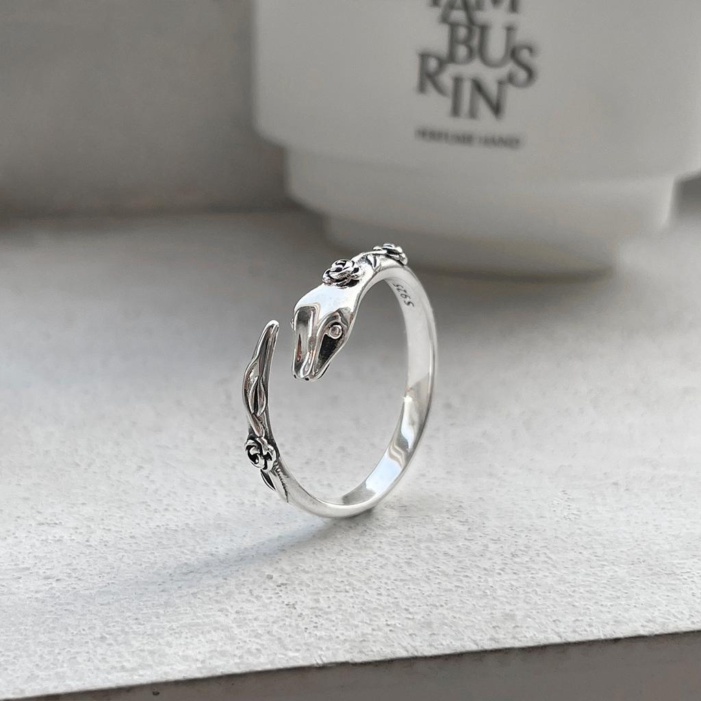 Кольцо Ouroboros Rose из стерлингового серебра 925 пробы для женщин, ретро, таинственное, высокое, холодное, указательный палец, уникальное, нишевое кольцо