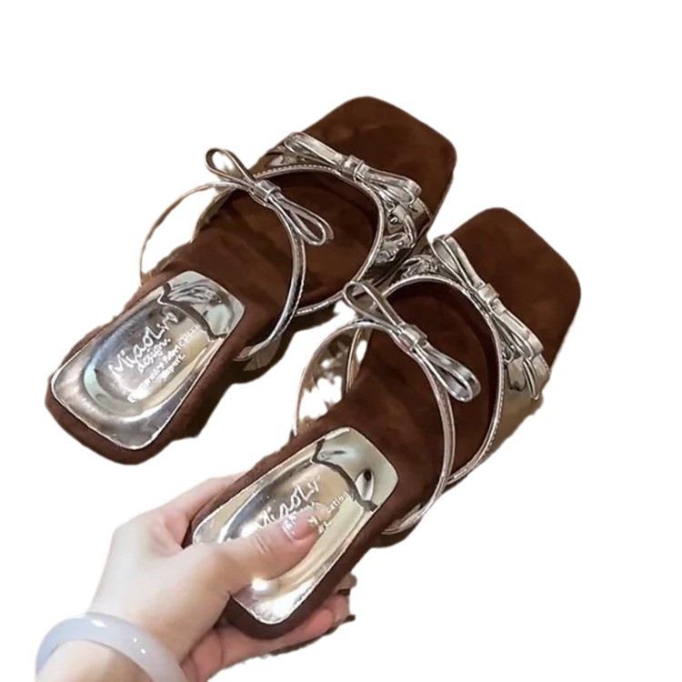 Французские элегантные тапочки-клинья женские темпераментные с открытым носком и перемычкой, с бантом, босоножки на высоком каблуке, новинка лета 2024