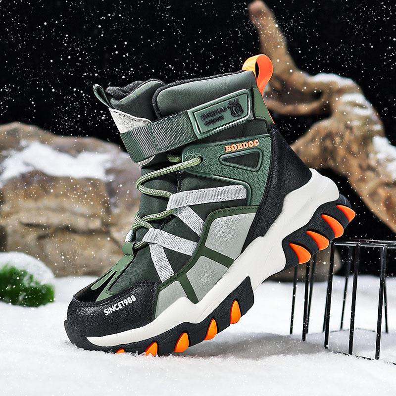 Winter Fashion High-top Sneakers for Children Warm Plush Snow Boots Child Waterproof Sneakers Boys Non-Slip Outdoor Boots 30-39
