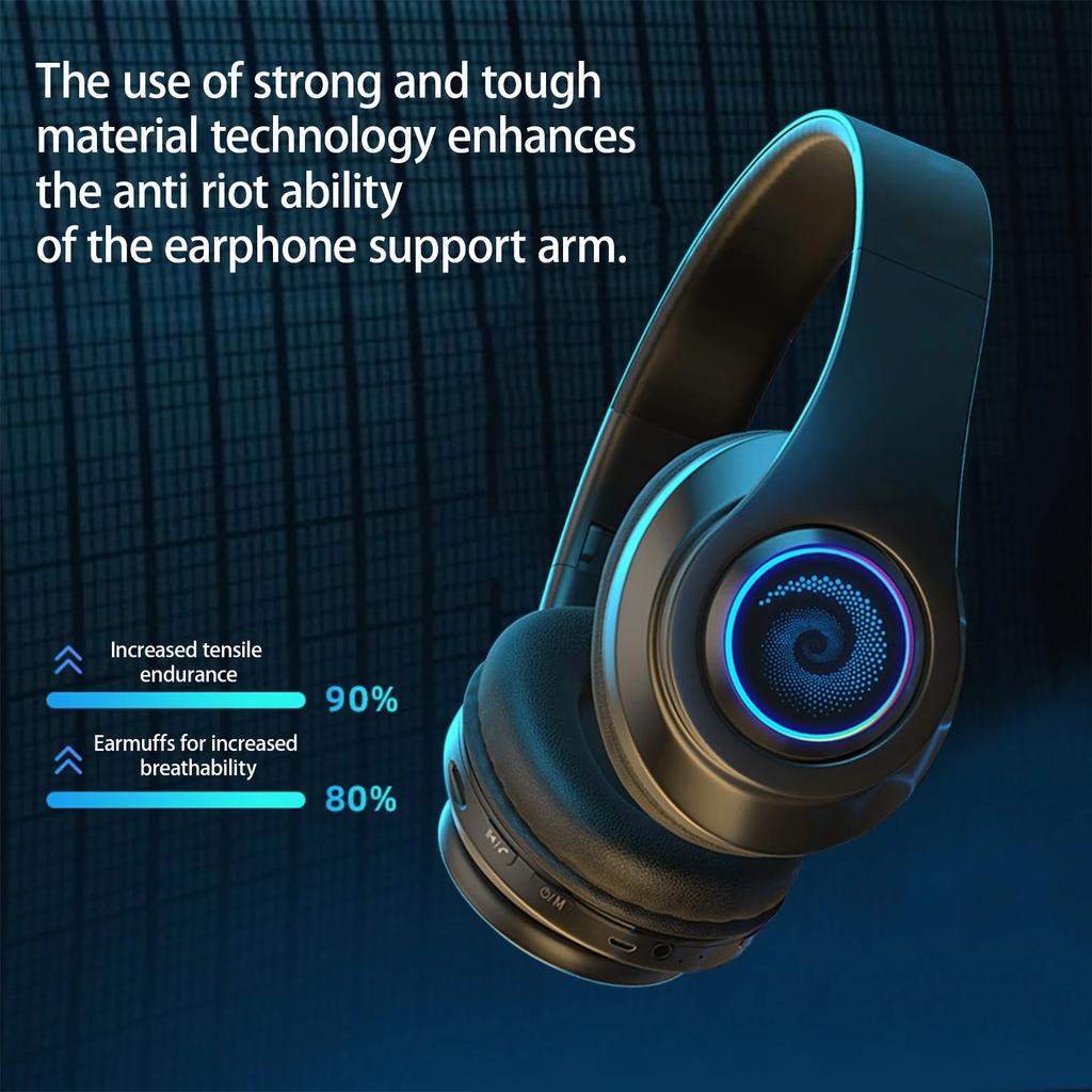 Active Noise Cancelling Wireless Bluetooth Headphone with RGB Light and Mic To Wear Surround Stereo Sound Super Long Battery Life Foldable Lightweight