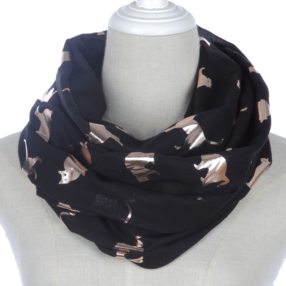 with Frayed Hem Cat Print Scarf Polyester Shawl Wrap Creative Gift Animal Scarf