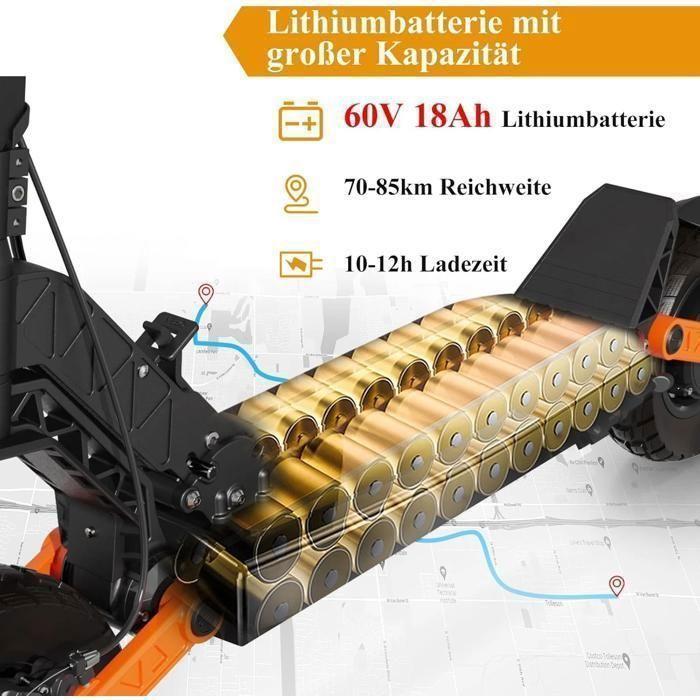JOYOR S10-SZ - Scooter électrique -- Deux moteurs 1000 W, batterie 60 V 18 Ah - Vitesse maximale 60 km/h - Noir