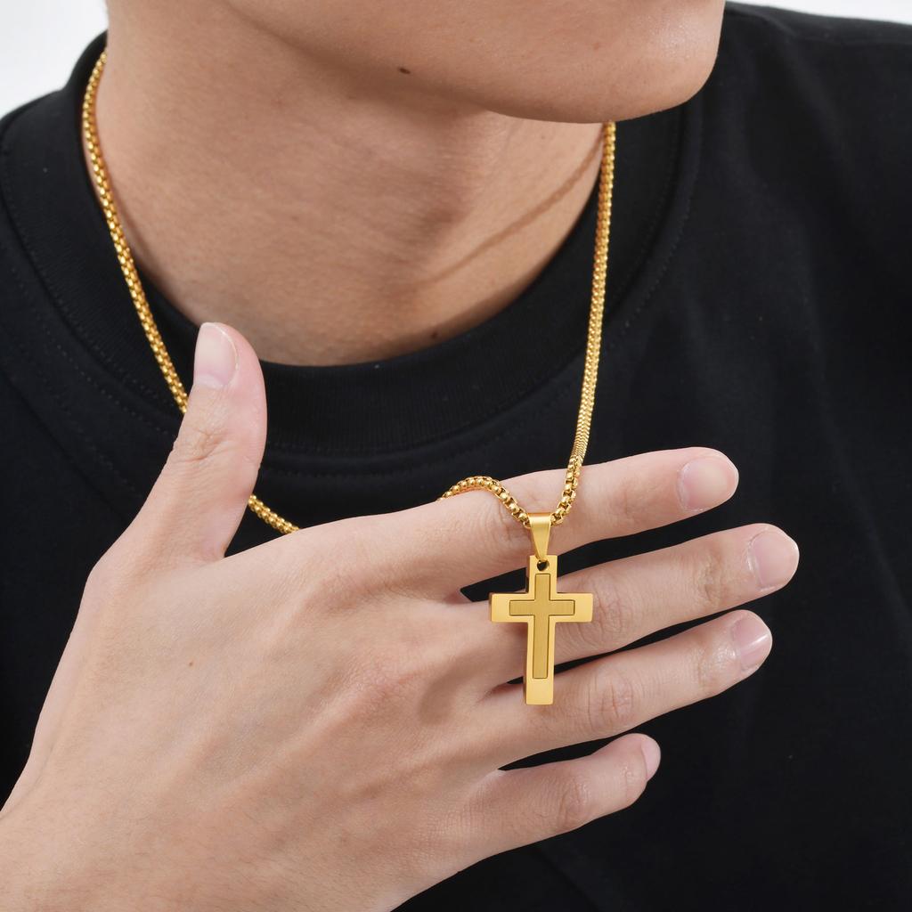 Мужские и мальчишеские necklaces с подвеской в виде креста, водонепроницаемые necklaces из нержавеющей стали, христианские религиозные украшения для молитвы, подарок