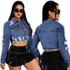 Women's New Denim Fashion Ripped Tassel Top Jacket