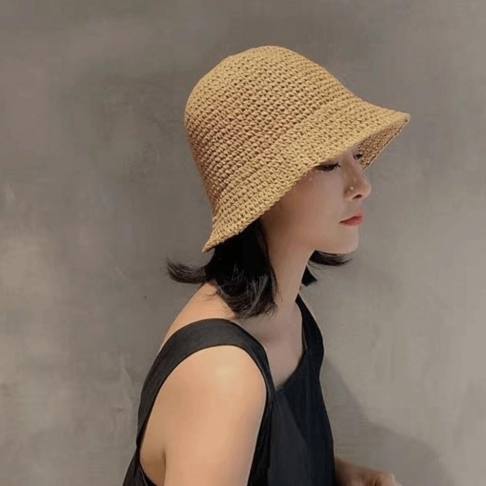 Solid Color Women Sun Hat Korean Style Bucket Hat Retro Straw Fisherman Hat Girl