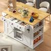 Mobile Kitchen Island with Foldable Countertop, Kitchen Cart with Sliding Doors, Buffet Cabinet with Outlets and 3-Tier Shelf, 130 × 50 (80) × 87 Cm