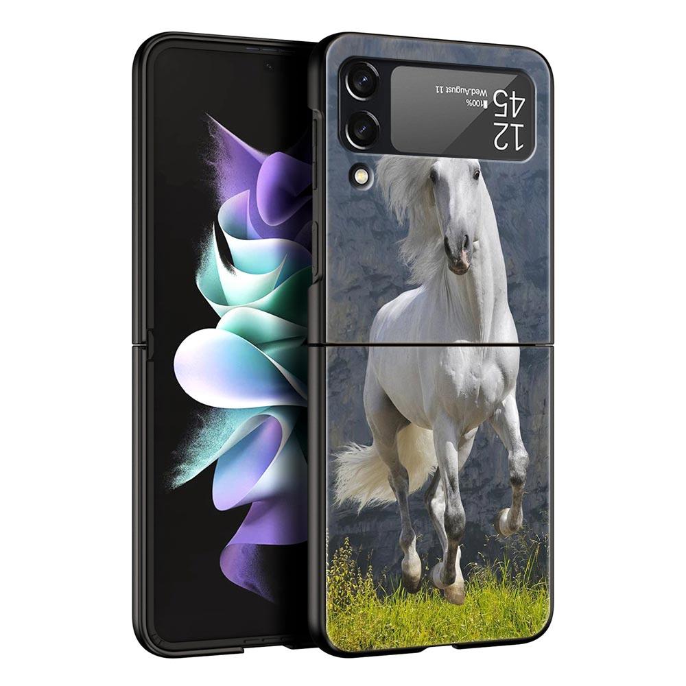 Running Horse Animal Phone Case For Samsung Galaxy Z Flip3 Flip4 Flip5 Shell For Z Flip 3 Flip 5 4 5G Black Hard Folding Cover