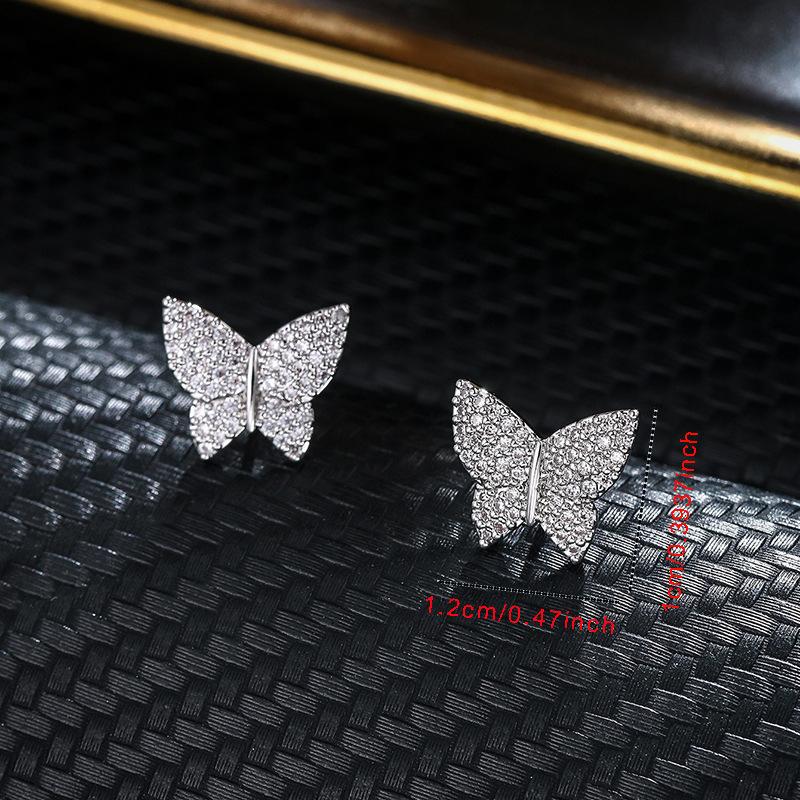 Серьги-гвоздики из стали, Япония и Корея, простые высококачественные серьги-гвоздики с цирконом в форме бабочки, женские универсальные модели, заводская оптовая партия
