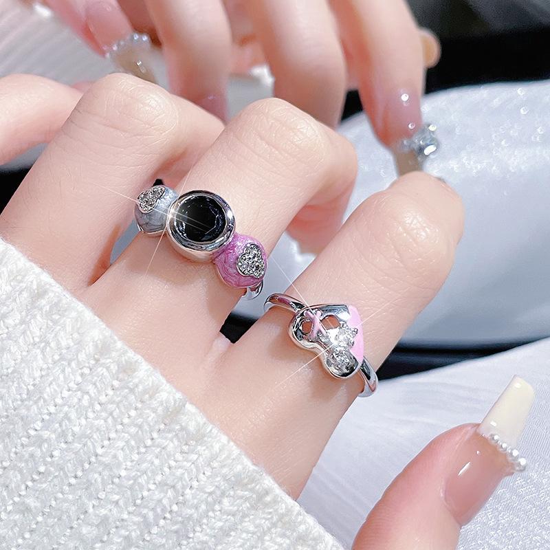 Sweet And Cool Pink Art Retro Love Open Ring Women'S Enamel Color Niche High-End Light Luxury Jewelry