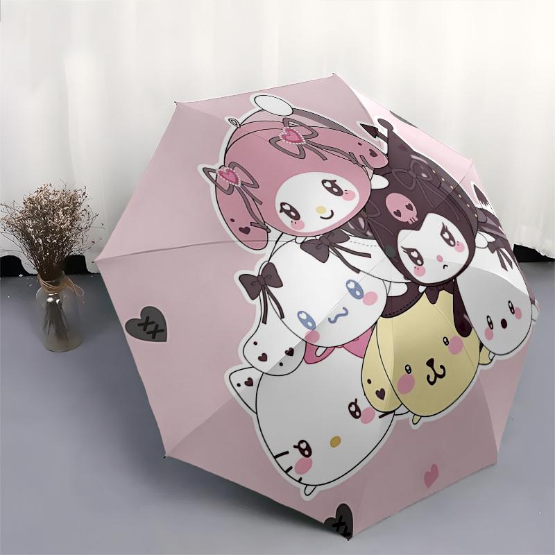 Sanrio Automatic Opening and Closing Parasol Compact Travel umbrella with 8 Ribs for Women and Men Ideal Birthday/Christmas Gift, Outdoor Ac