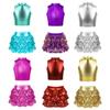 Kids Girls Shiny Sleeveless Crop Tank Top with Skirted Shorts Set for Latin Jazz Dance