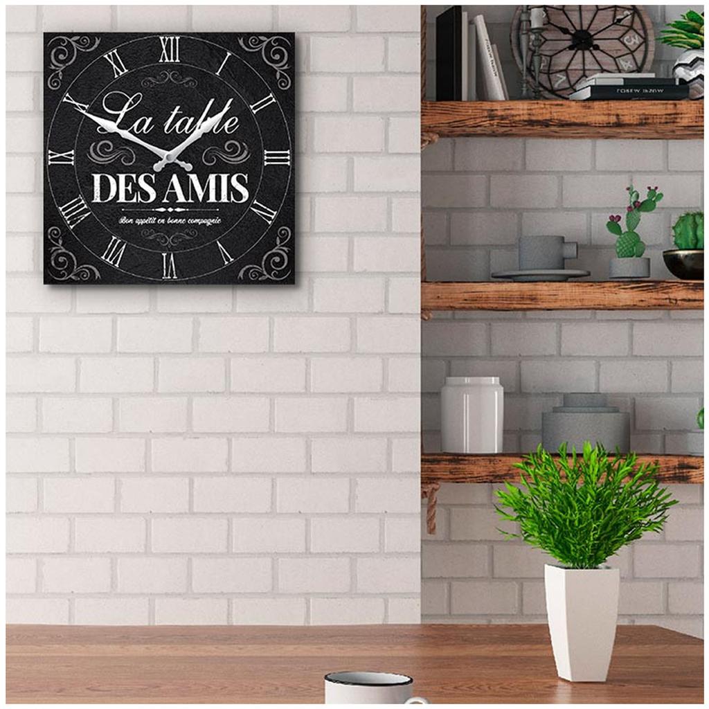 Les Trésors De Lily [A2860] - Деревянные настенные часы La Table des Amis, черные - 28x28 см