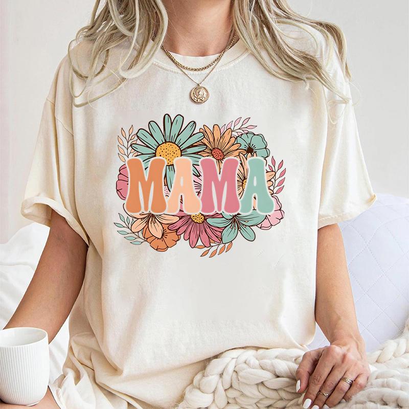 Футболки с круглым вырезом Mama Wildflowers Подарок на беременность Леопардовая Молния Бант Классические Топы для Новой Мамы Подарок на День Матери Винтажные Футболки