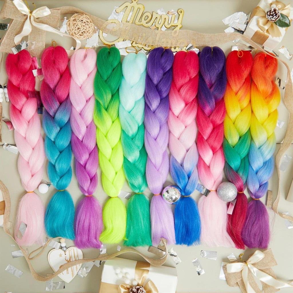 ALAN EATON Синтетические наращивания волос радужного цвета Jumbo Braid 24 дюйма, высокотемпературные волокна для наращивания волос, вязаные крючком своими руками