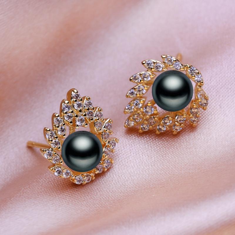 seniko Natural Freshwater Pearl Earrings Fashion Leaf Earrings For Women Girl Gift Stud Earrings