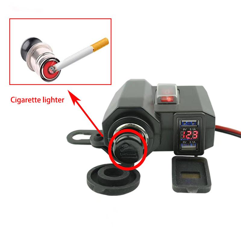 Motorcycle Handlebar Charger Dual Usb Port Cigarette Lighter Socket 5v 2.1a Adapter Power Supply Digital Display Quick Charge