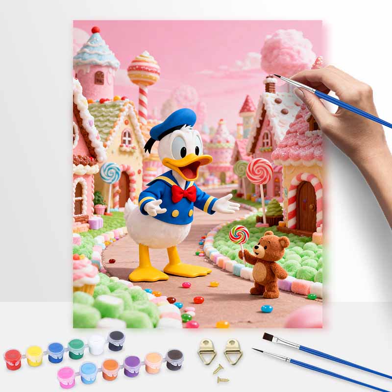 Disney Цифровой набор для рисования маслом Арт-набор Город сладких конфет Дональд Дак Ручная раскраска Раскрашивание Домашний декор