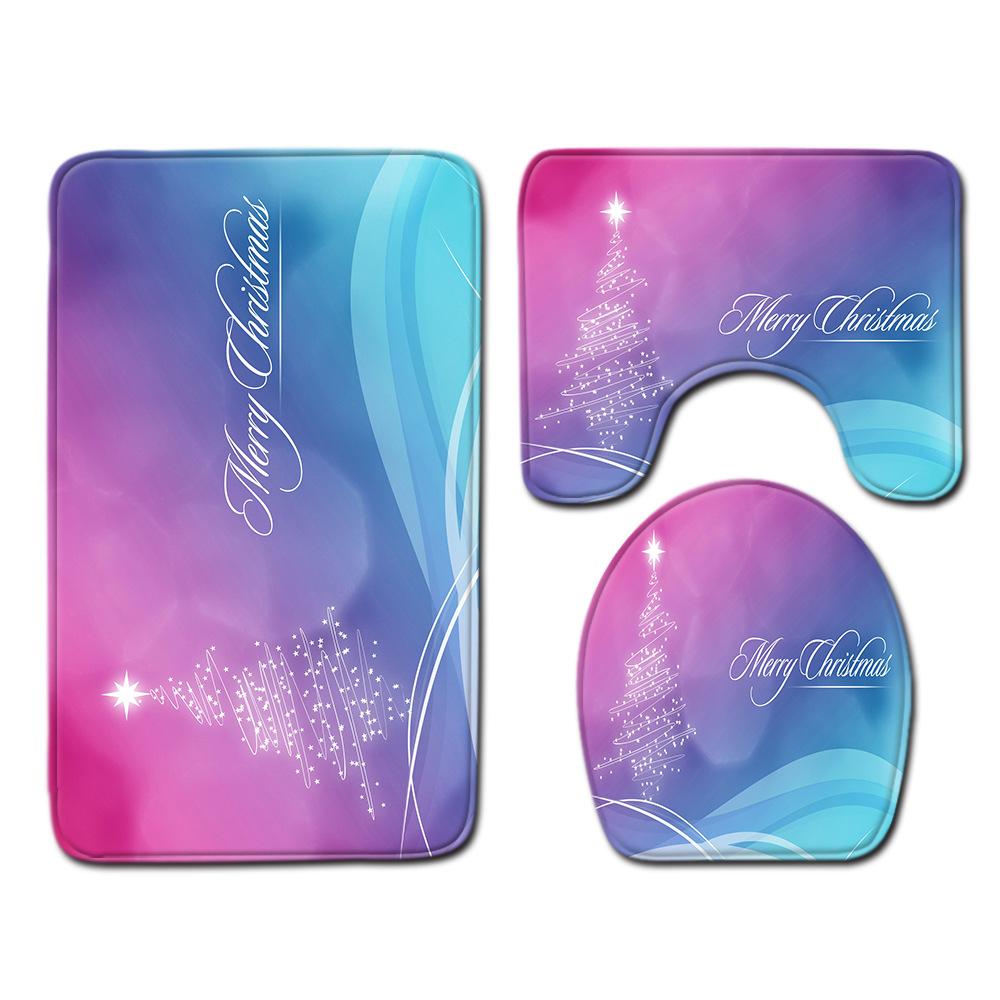 Рождественский коврик для ванной, туалетный трехпредметный набор