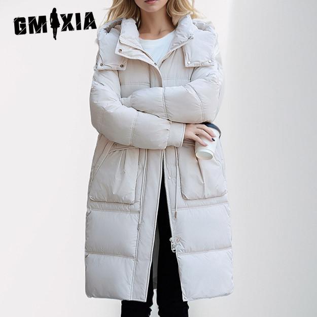 GMXIA Women's Vintage Casual Solid Color Print Autumn Winter Long Sleeve Hooded Jackets & Coats