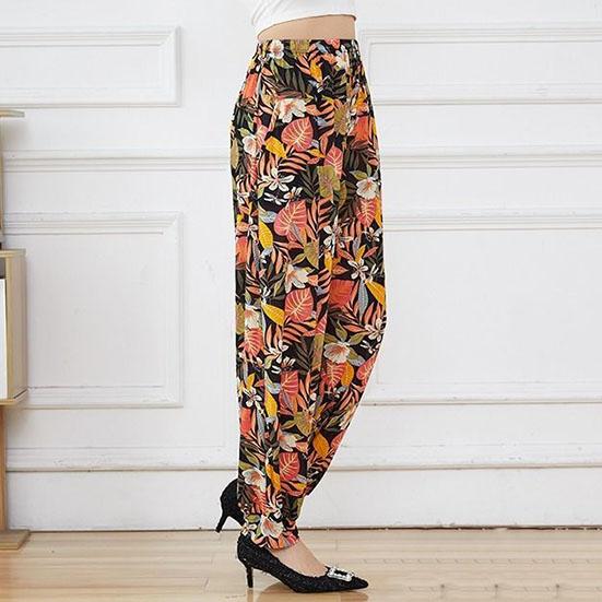 WTEMPO Женские летние осенние брюки большого размера, мягкие брюки-джоггеры для мам, весенние свободные брюки с принтом, эластичный пояс, повседневные укороченные брюки