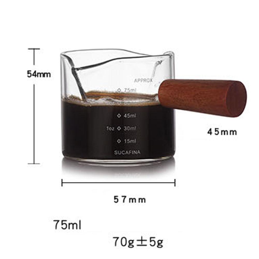 Heat-resistant Glass Measuring Cup Milk Cup with Scale Kitchen Jigger for Espresso Coffee Double-mouthed Ounce Cup with Wooden Handle