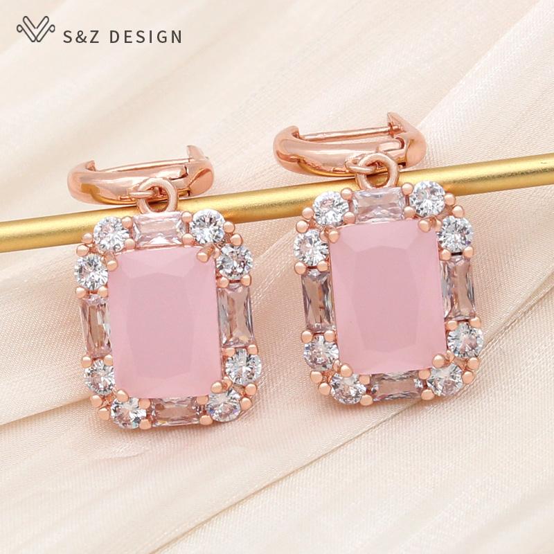 Модные прямоугольные серьги-капли с кристаллами для женщин, свадебные серьги розового золота с кубическим цирконием, ювелирные изделия в подарок