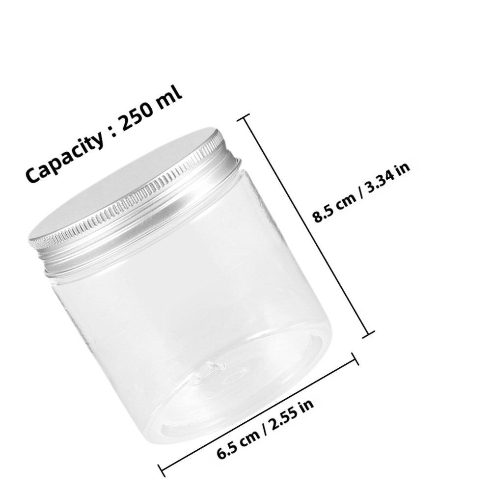 4Pcs 250Ml Mini Clear Plastic Jar with Silver Aluminum Wide-Mouth Lid for Tea Candy Spices Dry Food Kitchen Storage Travel Craft
