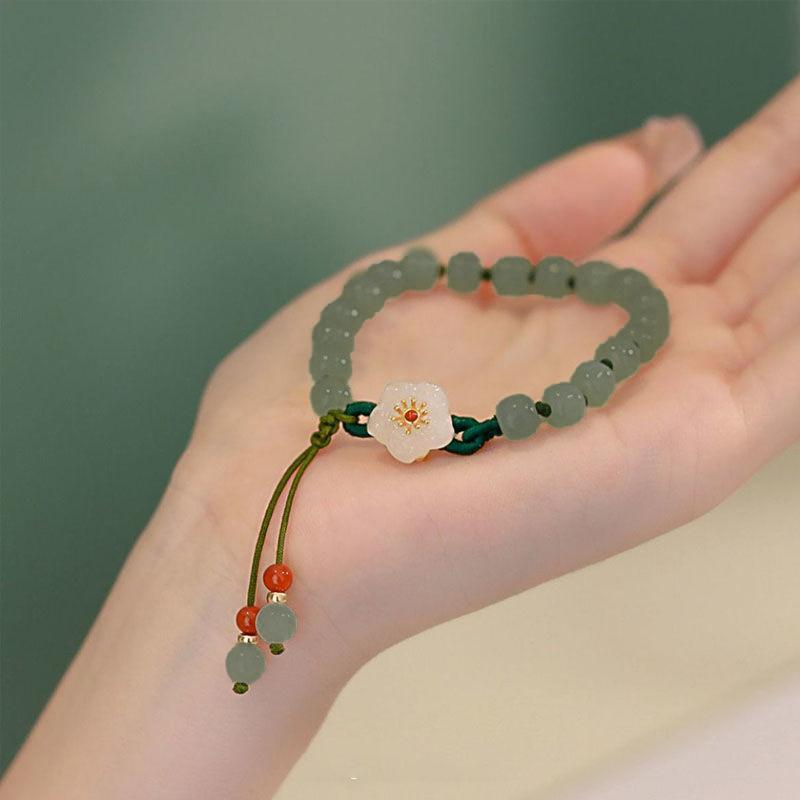 Браслеты из персикового нефрита для женщин и девочек, китайские старинные красные бусины агата, браслет с подвесками, плетеная ручная веревка, ювелирные изделия, подарок