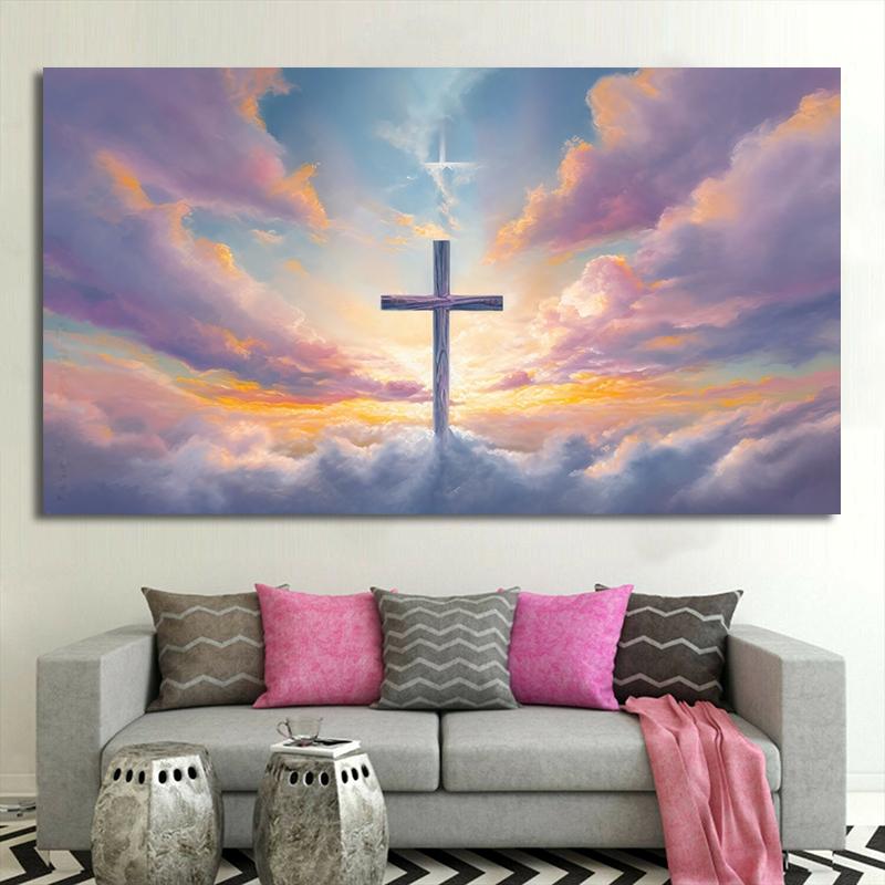 Абстрактный Христианский Иисус Крест Красочная Масляная Живопись Напечатанная на Холсте Райский Сад Религиозные Постеры для Декора Гостиной