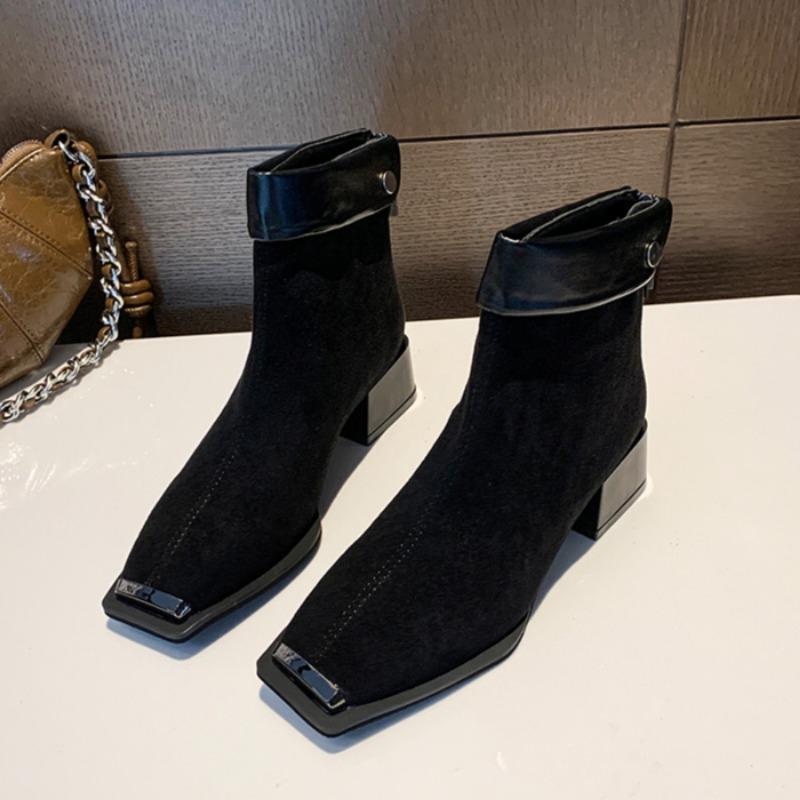 Fashion Leopard Suede Ankle Boots Sexy Mid Heels Square Toe Chunky Shoes Winter 2025 Trend New Goth Pumps Chelsea Botas Mujer