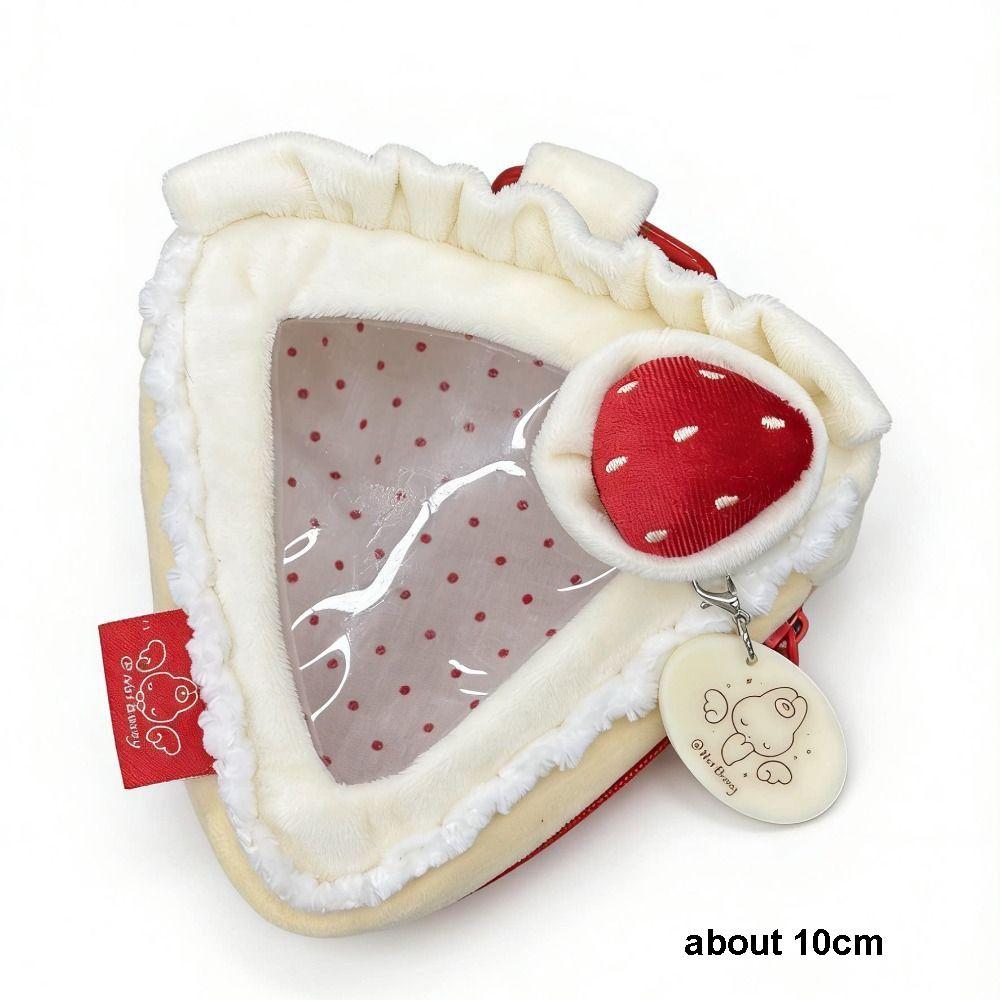 Heart Keychain Charm Clear Window Storage Pouch Zipper Closure Strawberry Cake Bag Gifts
