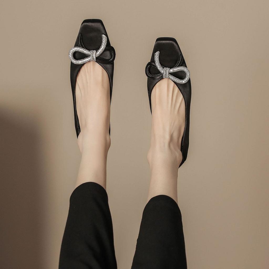 H759-3 атласные туфли на высоком каблуке с квадратной головкой женские модные фэн-шуй бриллиантовые украшения толстые каблуки женские туфли кожаные стельки весна новинка