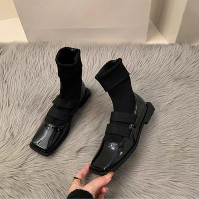 Сапоги с квадратными вязаными носками в британском стиле 2024 года, новые женские сапоги, высококачественные утягивающие мокасины, женские ботильоны, одинарные туфли