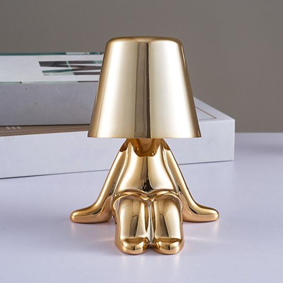 Настольная лампа в виде статуи золотого человека с USB-зарядкой, 3 цвета, регулируемая яркость, сенсорное управление, настольная лампа для дома, спальни, прикроватная декоративная светодиодная лампа для сна