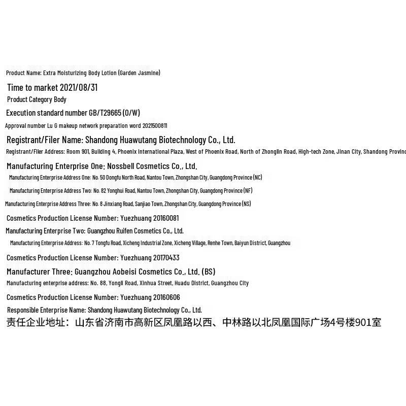 Ban Mu Hua Tian Niacinamide Brightening Body Lotion