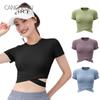 Short Sleeve Gym Quick Drying Yoga Shirts Women Seamless Sports Fitness Crop Top Elastic Workout Running T-Shirts