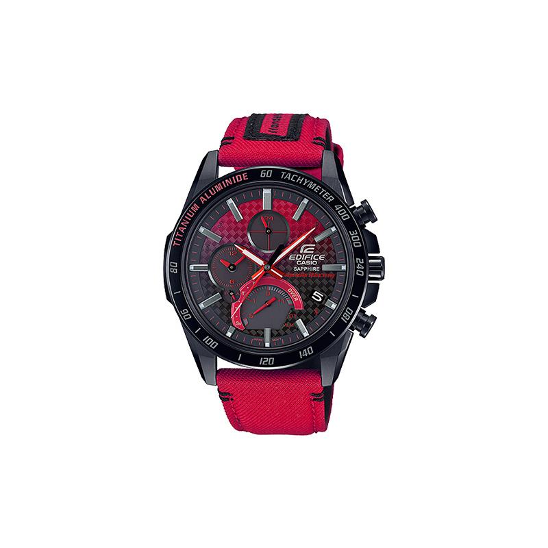 Casio Серия Edifice Модные кварцевые часы Кожаный ремешок Японские и корейские часы Мужские часы Черный циферблат EQB-1000HRS-1A