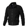Herringbone Fitted Casual Black Cotton Jacket with Side Slant Pockets