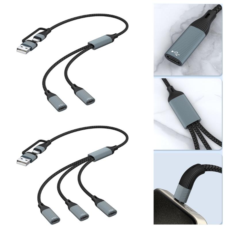 USB Splitter Cable,USB/Type C Male to 2/3 Female Extension Cord Connectors,USB Port Hub Data&Charging Power Split Adapter