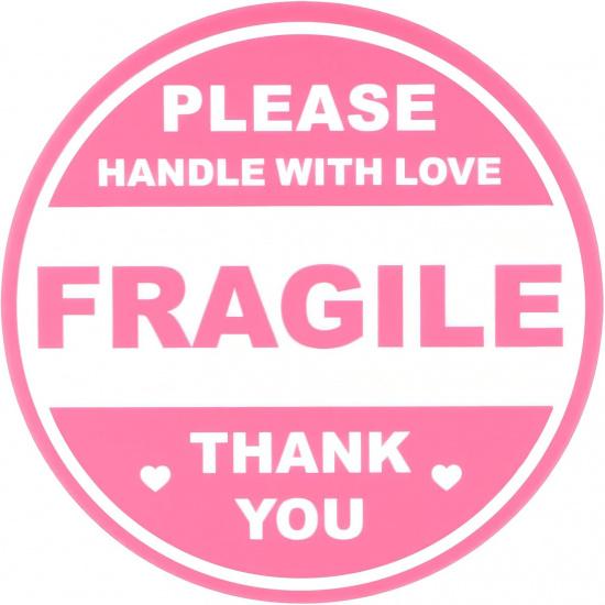2 inch 300 PCS Fragile Sticker Pink Round Fragile Labels Cute FragileSticker Handle with Care Thank You Label for Shipping Moving Glass Permanent