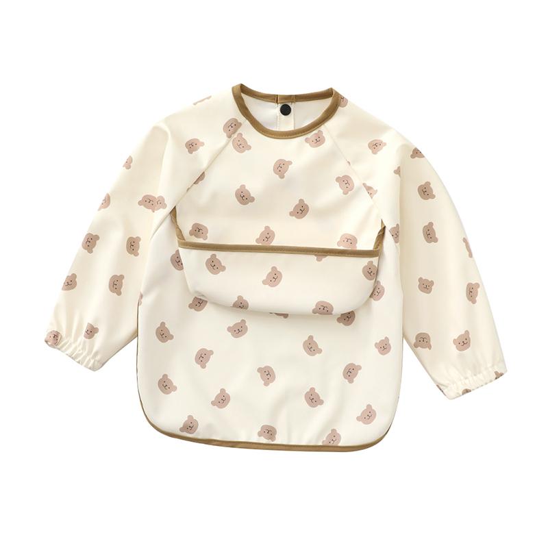 1 шт. Детский комбинезон с длинным рукавом из ПУ, водонепроницаемый, защищающий от еды, грязи, масла, для кормления, подходит для мальчиков и девочек, нагрудники